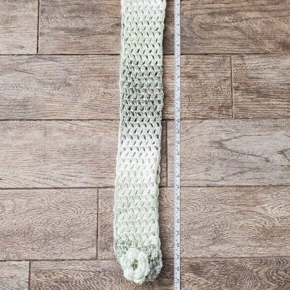 BOGO Scarf Sale - Hand Crafted ombre green and white with flowers crochet scarf - Picture 4 of 6